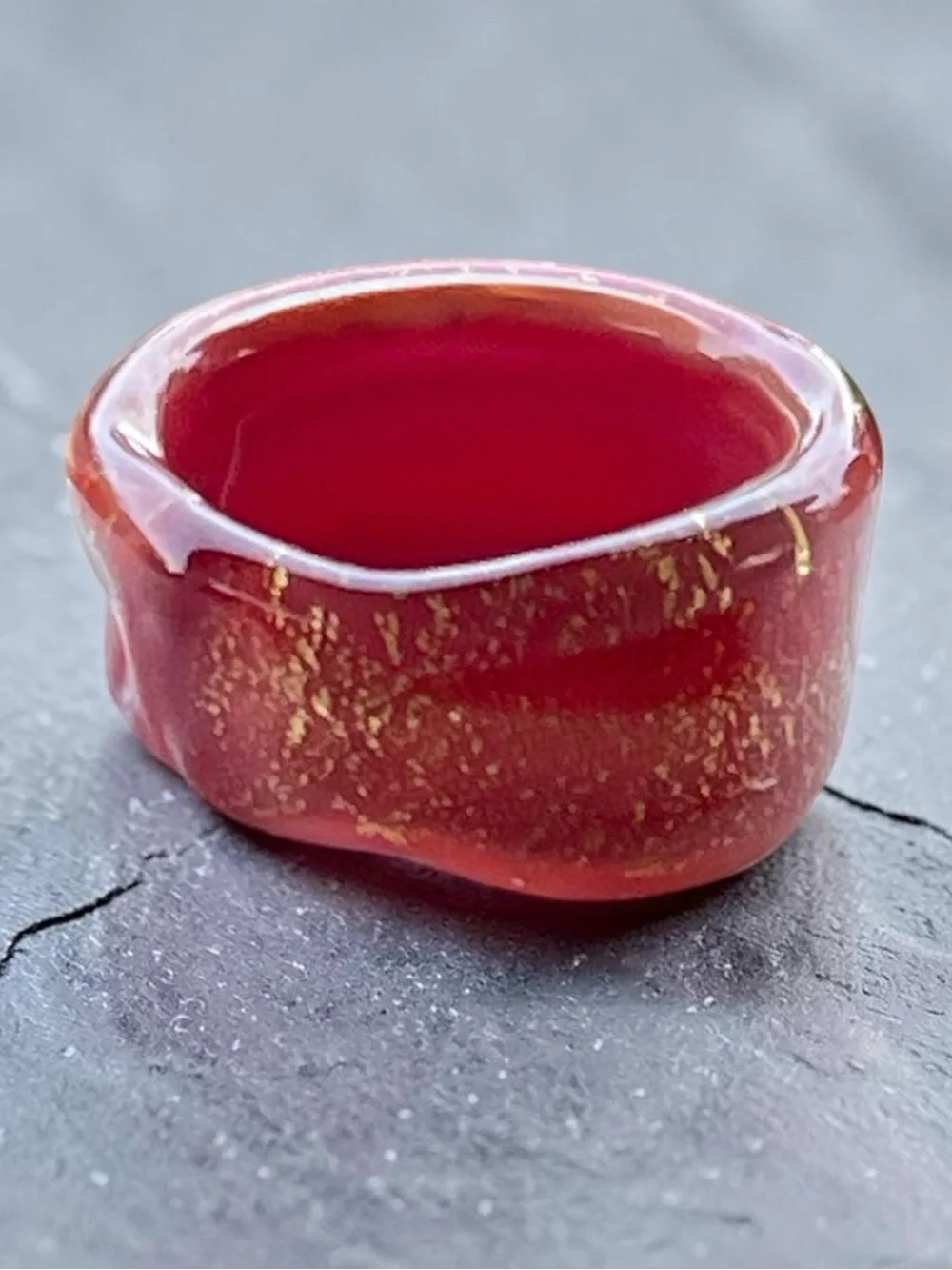 Vintage Translucent Orange Glitter Resin Statement Ring Size 7